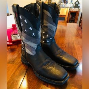 Durango “Rebel” Western Boots Black Grey and Flag pattern White Stars - size 12